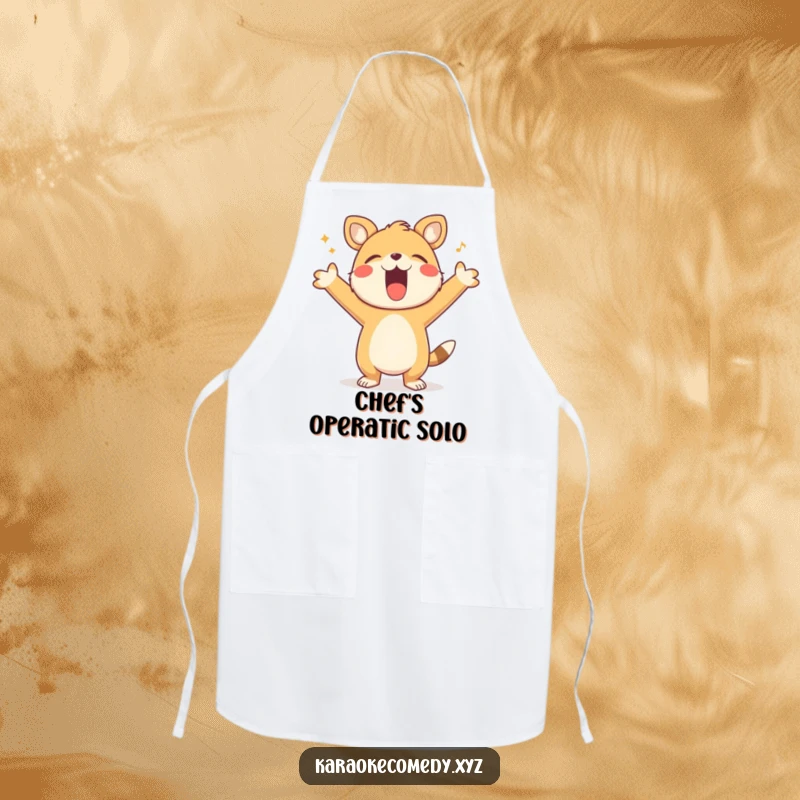 Funny Apron showing a happy animal singing loudly with arms outstretched, perfect for adding humor and fun to cooking and baking.