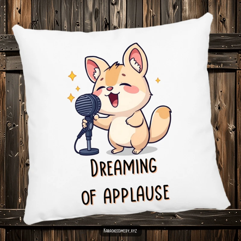 Funny Pillow featuring a small animal joyfully singing into a big microphone, perfect for adding a touch of humor and comfort to any room.