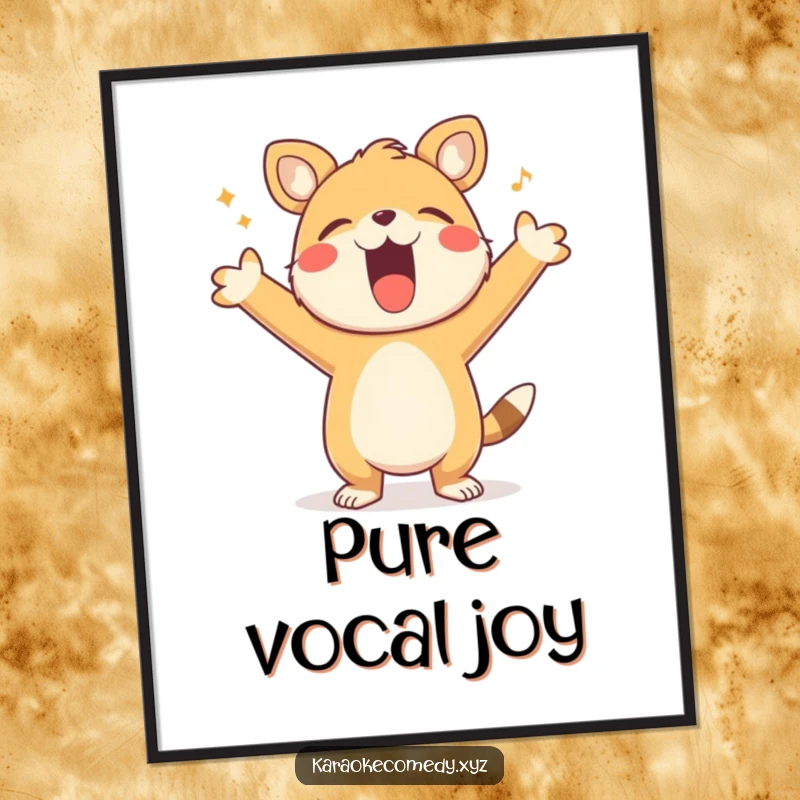 Funny Digital Art Print of a happy animal singing loudly with arms outstretched, capturing a moment of pure, uninhibited musical joy.
