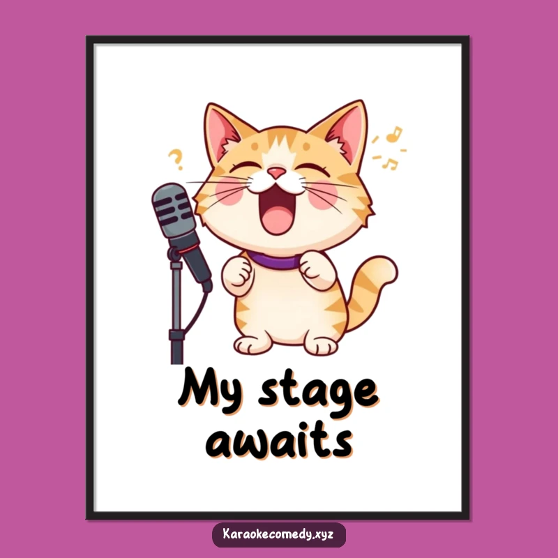 Instant Joy: Funny Cat Microphone Digital Art Print for Music Lovers