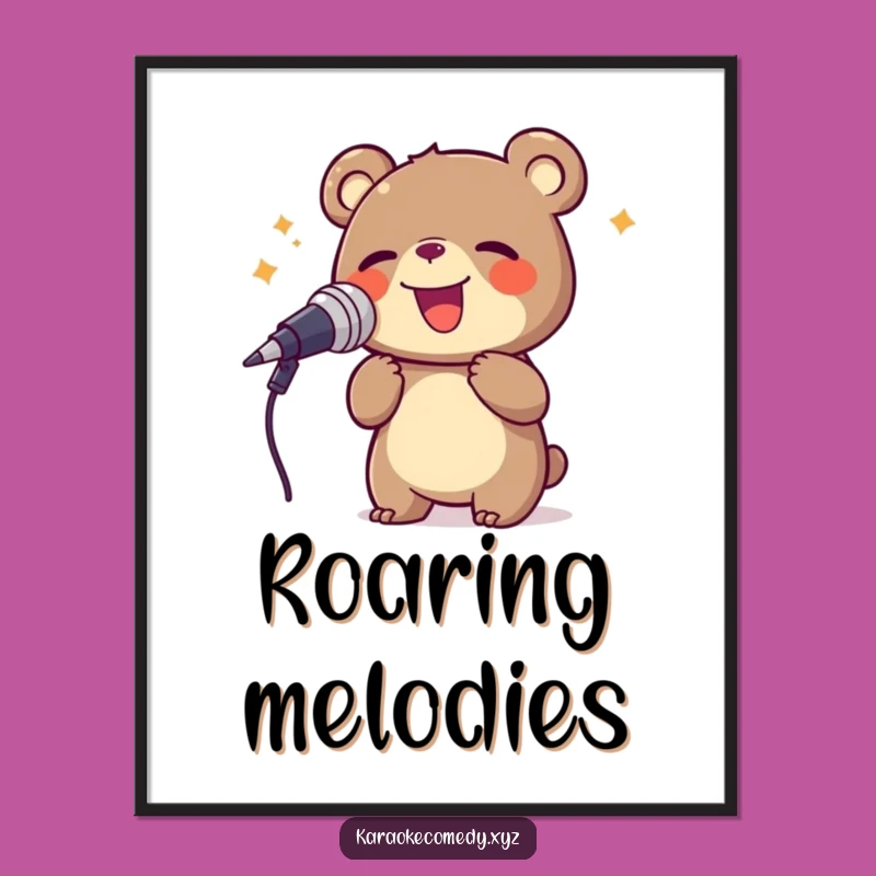 Instant Roar: Funny Bear Singing Digital Art Print