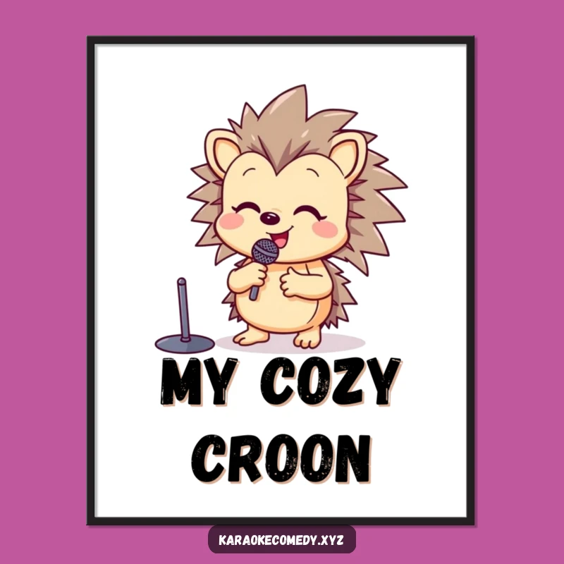 Funny Happy Hedgehog Digital Art: Hilarious Singing Star Print