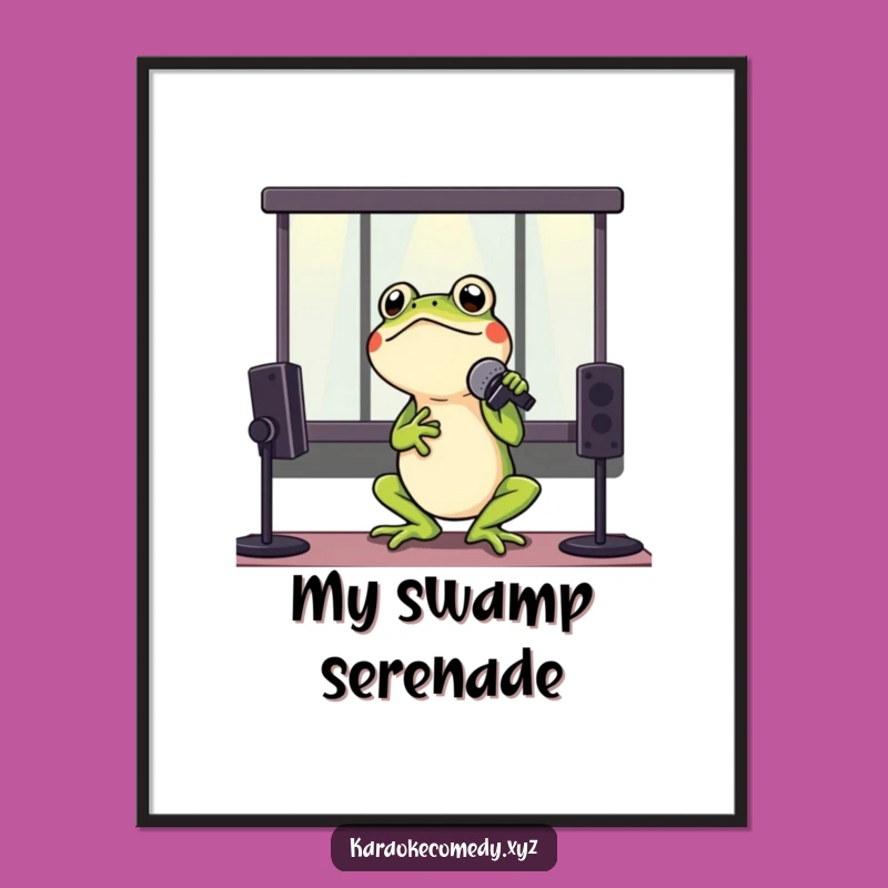 Funny Frog Karaoke Digital Art: Hilarious Amphibian Rockstar Print