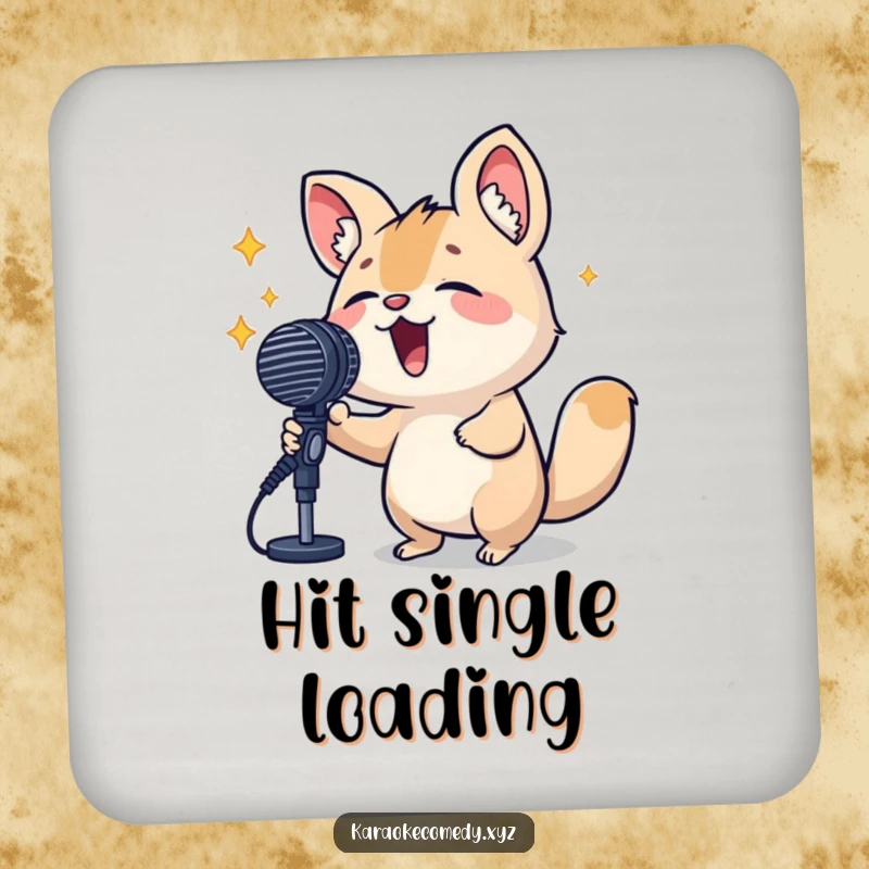 Funny Drink Coaster with a small animal performing a lively song into a microphone, adding a humorous musical touch to any table.