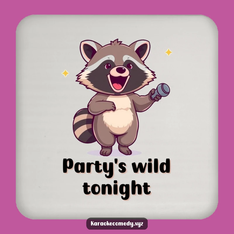 Funny Excited Raccoon Coaster: Hilarious Microphone Dancer Drink Protector