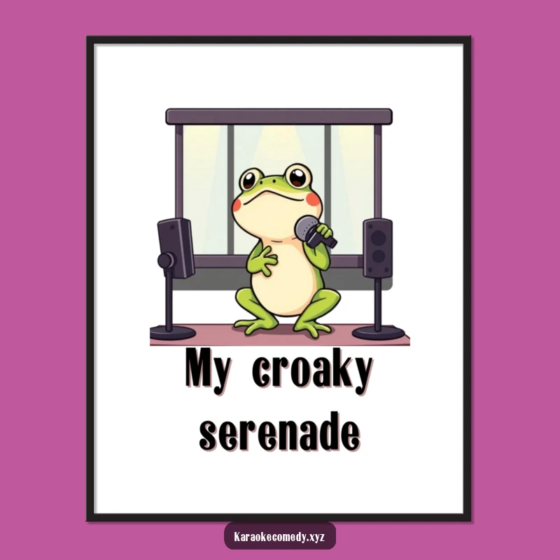 Funny Frog Karaoke Poster: Hilarious Amphibian Rockstar Wall Art