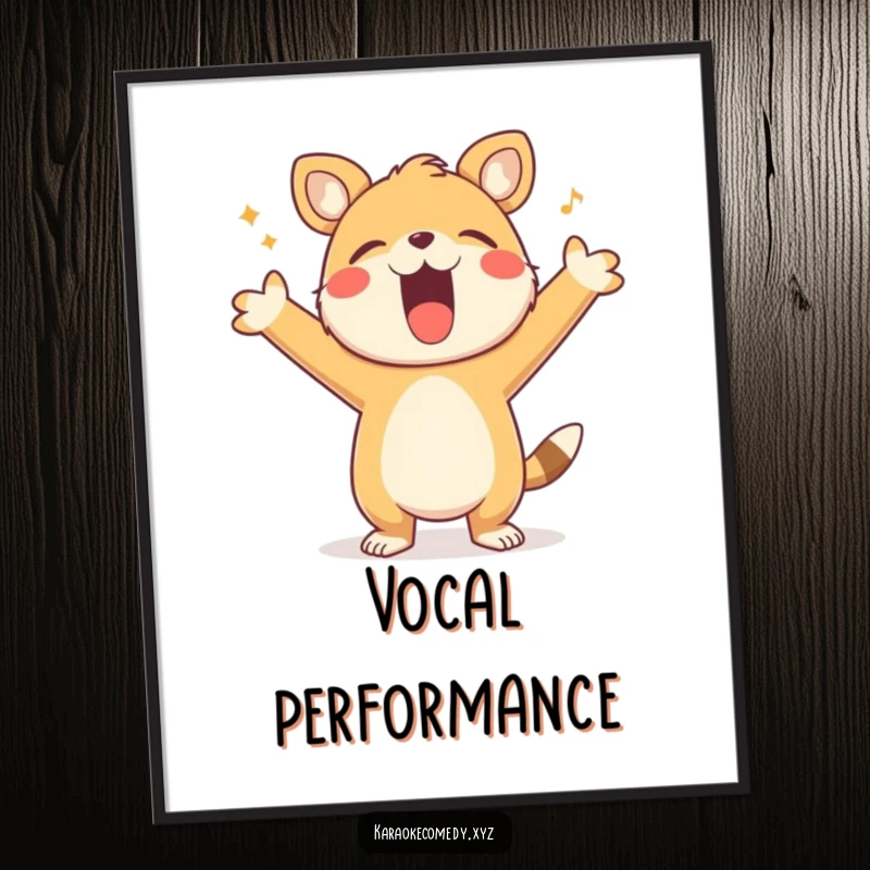 Funny Poster of a happy animal singing loudly with arms outstretched, conveying uninhibited joy and a love for performance.