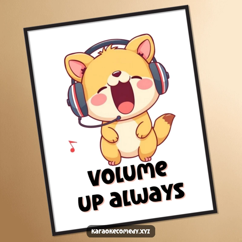 Funny Poster capturing an animal wearing headphones, enthusiastically singing along to music, embodying pure audio bliss.