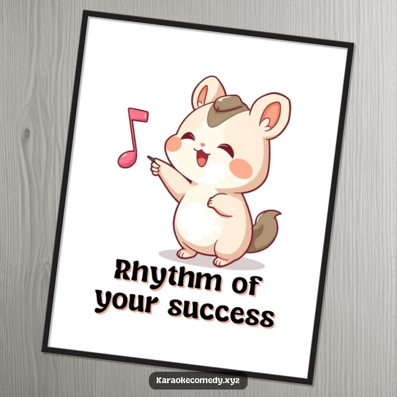 Funny Free Printable Wall Art: A small animal joyfully points at a bouncing musical note, radiating happiness.