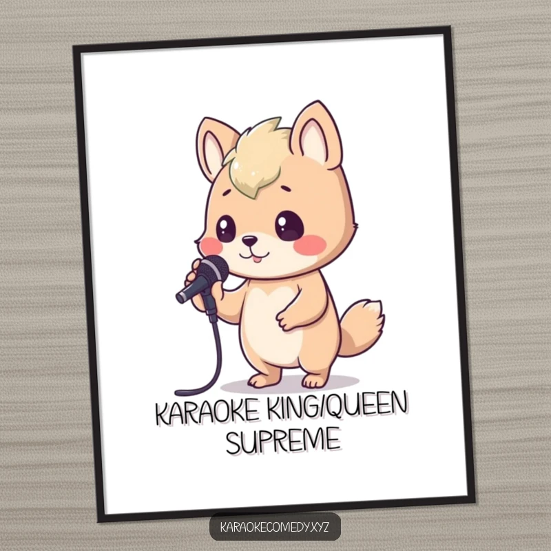Funny Free Printable Wall Art: An animal enthusiastically holds a karaoke microphone and bops its head to music.