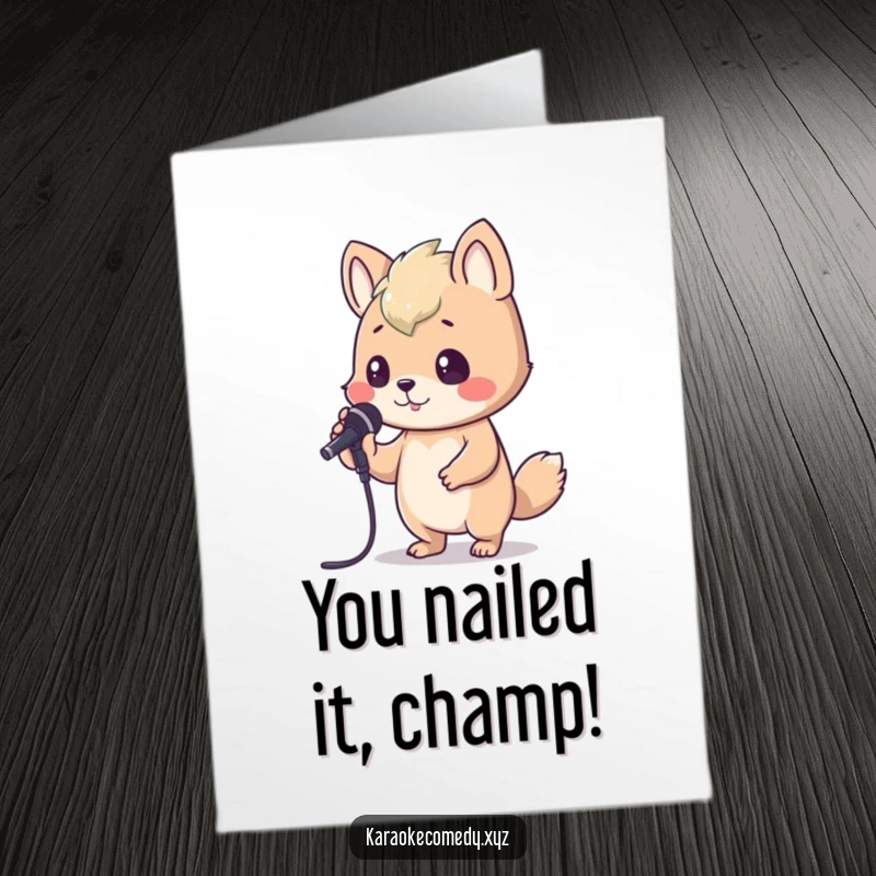 Funny Free Printable Congrats Card: An animal grooves to the music, bopping its head while holding a karaoke mic.