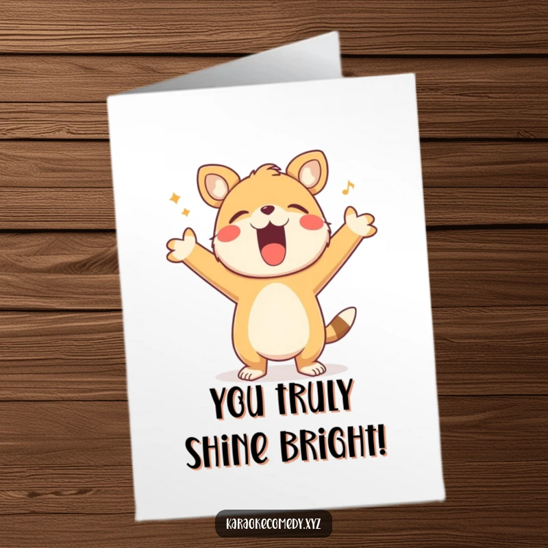 Funny Free Printable Congrats Card: An animal joyfully sings loudly with its arms wide open in celebration.