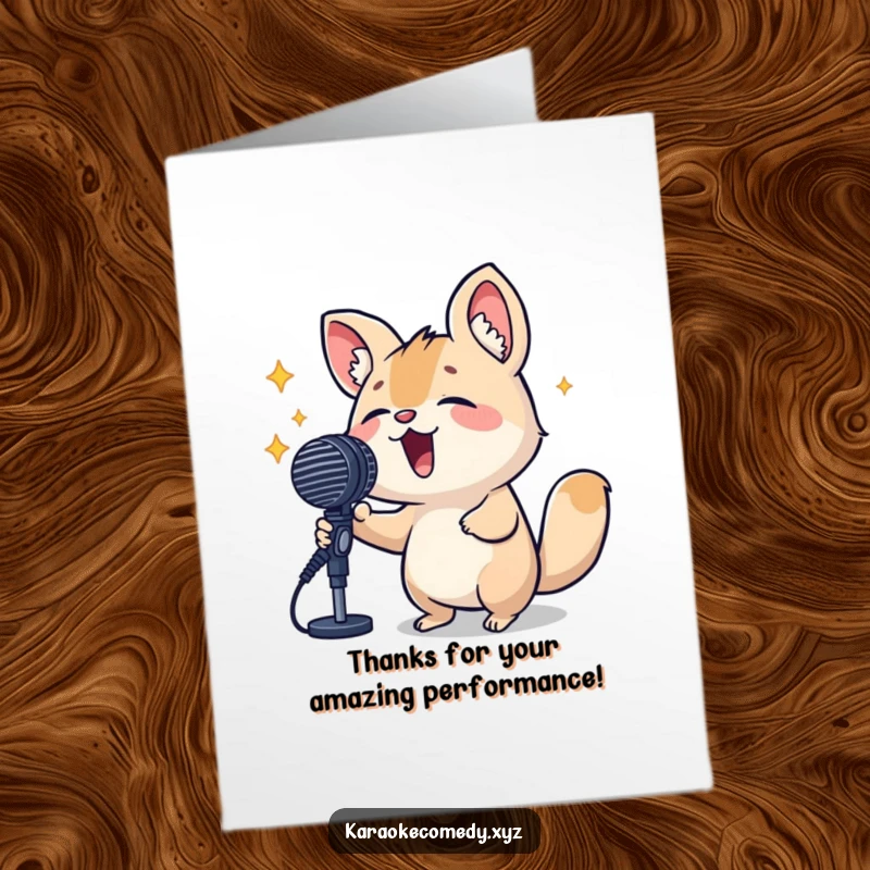 Funny Free Printable Thank You Card: An animal passionately sings into a microphone, expressing heartfelt thanks.