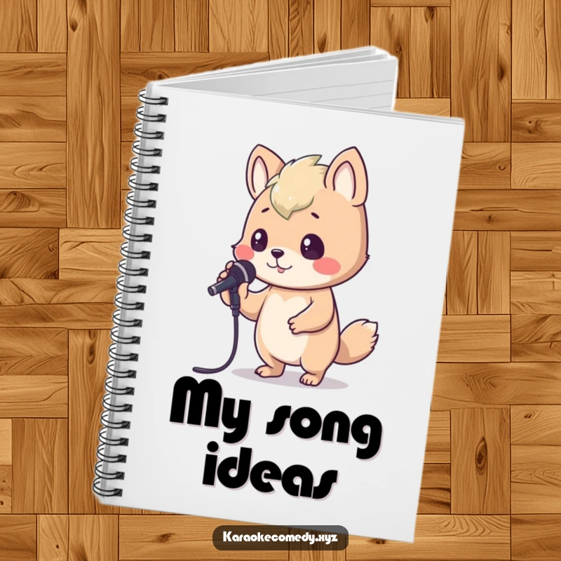 Funny Notebook adorned with an animal bopping its head while holding a karaoke microphone, perfect for jotting down lyrics and notes.