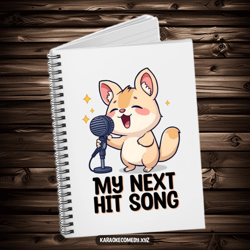 Funny Notebook with a small animal enthusiastically singing into a large microphone, ideal for capturing lyrics, notes, and funny ideas.